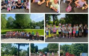 Uczniowie klasy 2b podczas zabaw w parku, na rybnickim Rynku. 